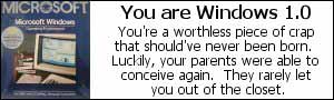 You are Windows 1.0.  You're a worthless piece of crap that should've never been born.  Luckily, your parents were able to conceive again.  They rarely let you out of the closet.