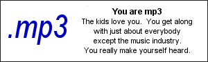 You are .mp3 The kids love you.  You get along with just about everybody except the music industry.  You really make yourself heard.