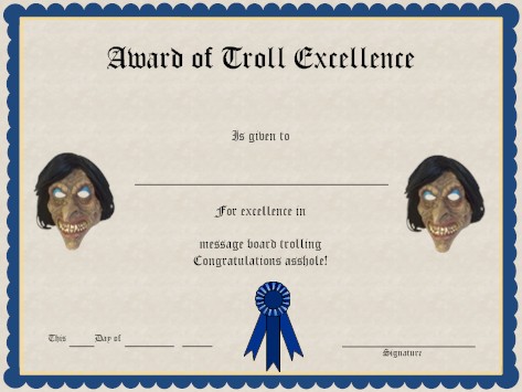 funny certificates. Troll Certificate